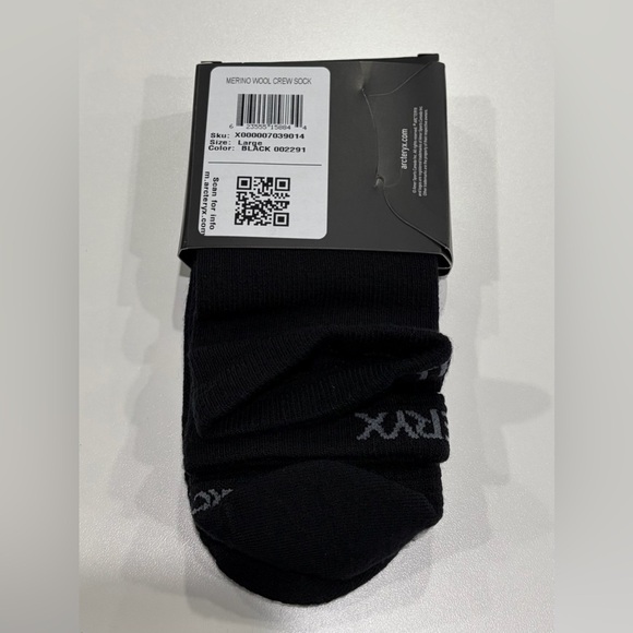Arc’teryx Men's Women's Large Merino Wool 3/4 Crew Sock Black NWT Hiking Blend - Picture 4 of 6